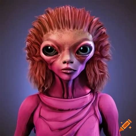 Young Alien With Long Hair And Pink Skin In A Jumpsuit In Star Wars