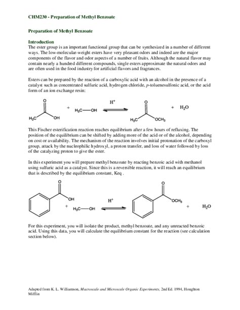 (PDF) CHM230 -Preparation of Methyl Benzoate Preparation of Methyl Benzoate | Twinkle Ankita ...