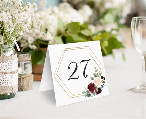 Marsala Burgundy Floral Wedding Table Numbers 1 40 Printable Table