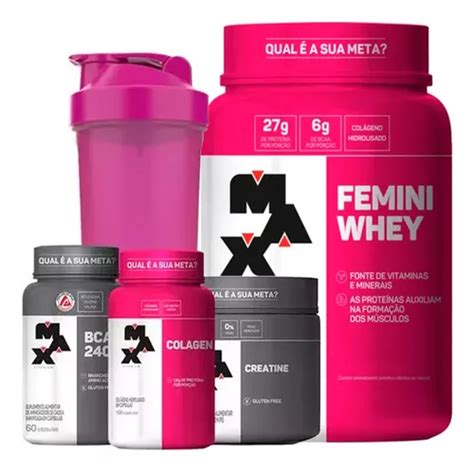 Combo Mulher Femini Whey Bcaa Creatina Max Titanium Frete grátis