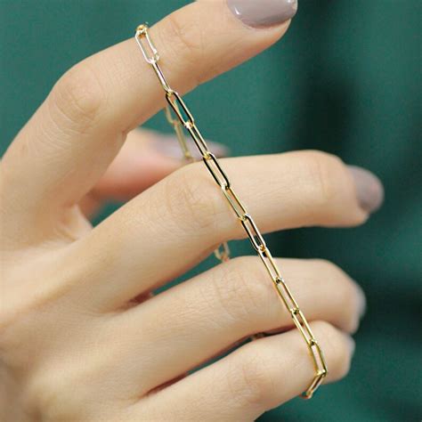 Paper Clip Bracelet K Gold Tiny Paper Clip Link Bracelet Non Hollow