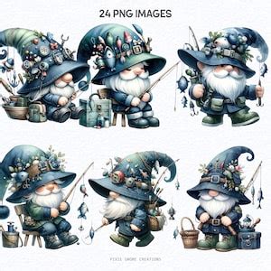 Watercolor Fishing Gnome Clipart Bundle Png, Fisherman Gnome, Fly ...