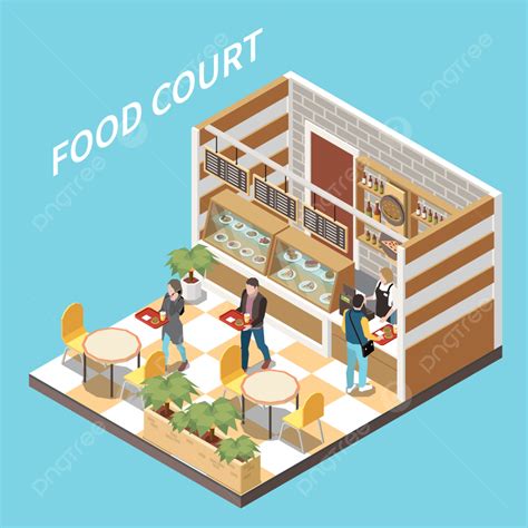 Counter Food Vector Art PNG Food Court Isometric View Customers Paying