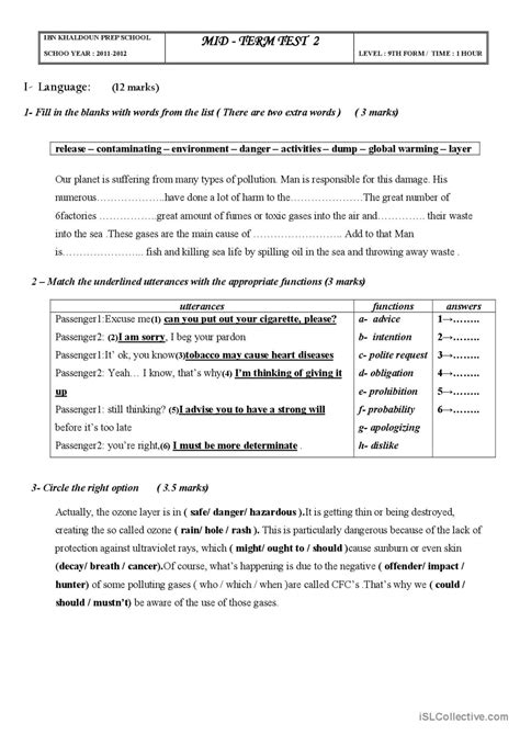 Mid Term Test 2 English Esl Worksheets Pdf And Doc