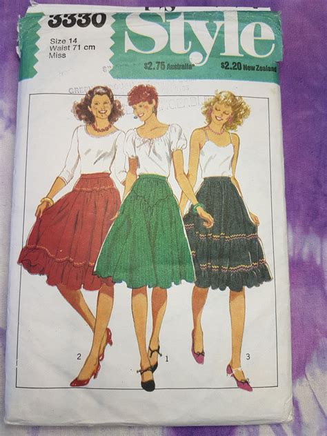 Style 3330 Peasant Boho Hippie Skirt Vintage Sewing Pattern Size 14 By