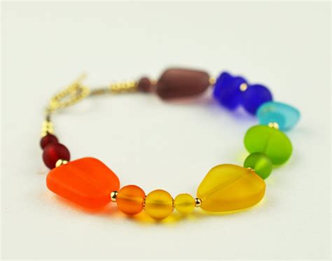 Gold Filled Rainbow Bracelet Sea Glass Bracelet Colorful Etsy