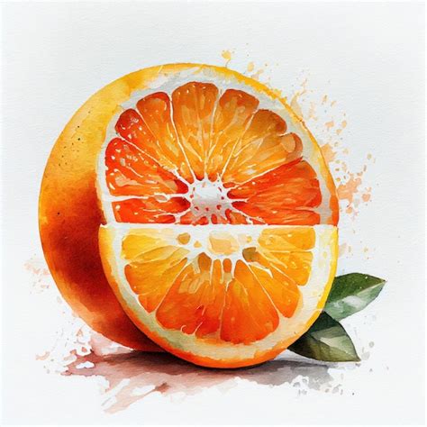 Premium Ai Image A Watercolor Painting Of An Orange With A Green Leaf