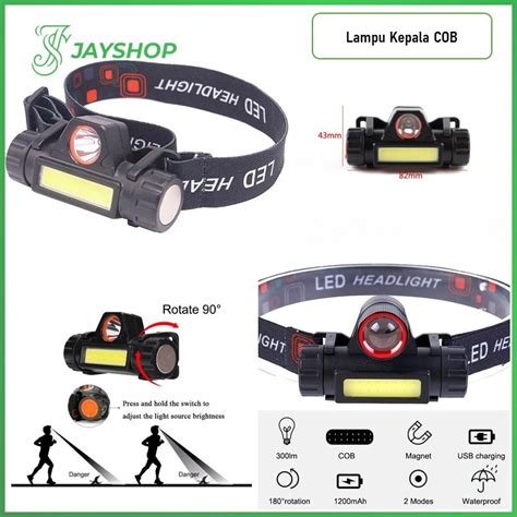 Jual Senter Kepala Cob Lampu Led Headlamp Emergency Senter Super Terang Rechargeable Shopee