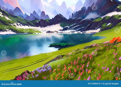 Digital Art Mountain Background Wallpaper Stock Illustration ...