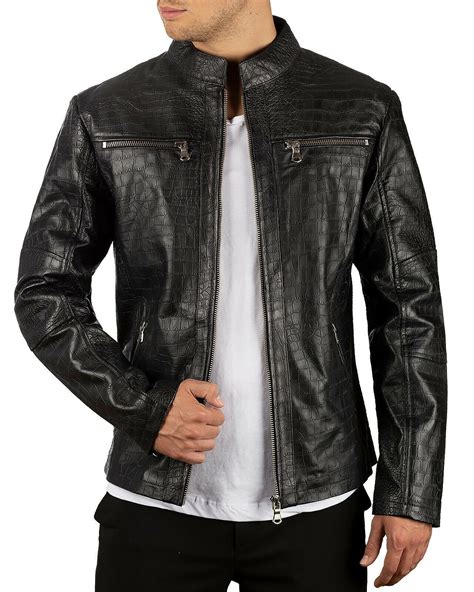 Mens Genuine Leather Jacket Crocodile Style Exclusive Etsy