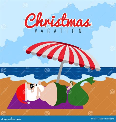 Santa Claus On A Beach Christmas Summer Vacations Stock Vector