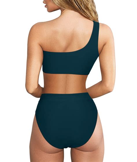 Mooslover Women Cutout One Shoulder High Waisted Bikini High Cut Two