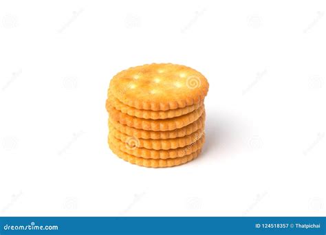 Galletas Saladas Redondas De La Galleta Apiladas Aisladas En El Fondo