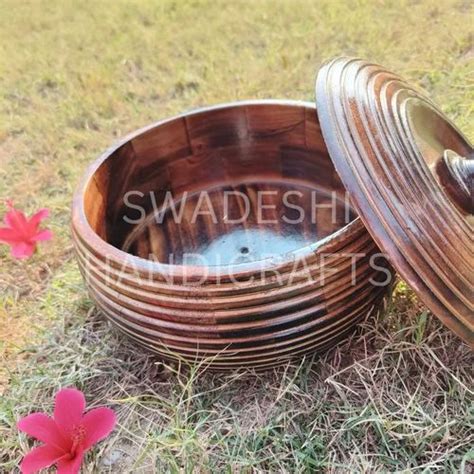 Swadeshi Handicrafts Brown Wooden Casserole Chapati Box For Home