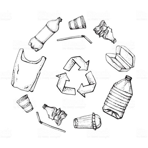 Plastic Waste Sketch Hand Drawn Garbage And Trash Nonrecyclable