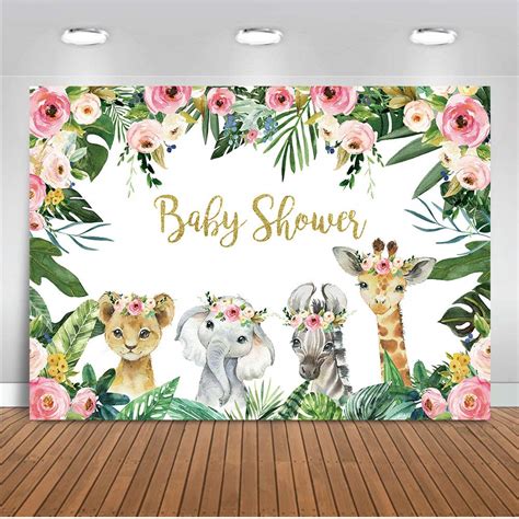 Buy Moca Girl Jungle Baby Shower Backdrop X Ft Floral Elephant Lion