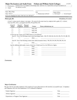 Fillable Online Hws Major Declaration And Audit Form Declaration Audit