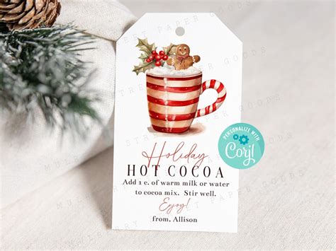 Holiday Hot Cocoa Mix Instructions Gift Tag Editable Hot Chocolate