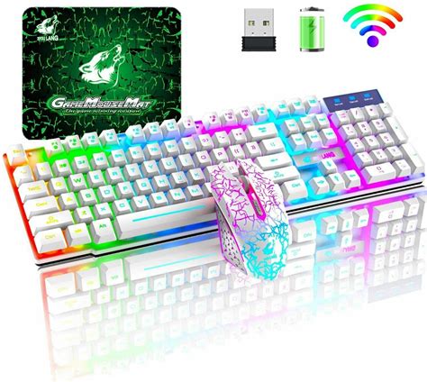 Wireless Gaming Keyboard And Mouse Combo With Mouse Pad Rainbow Led Backlit Rechargeable