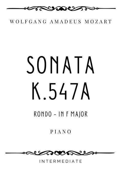 Mozart Rondo From Piano Sonata In F Major K 547a Intermediate