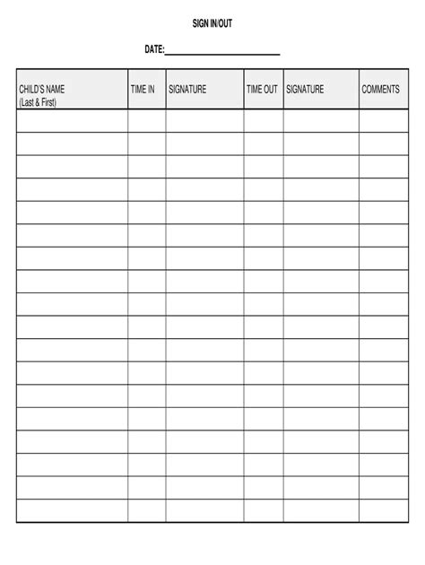 Printable Sign Out Sheet Template - Printable JD