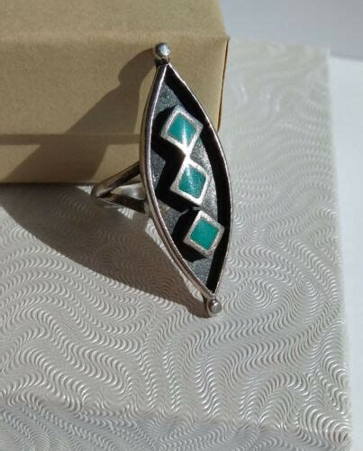 Vintage Native American Turquoise Shadowbox Ring Size Gem