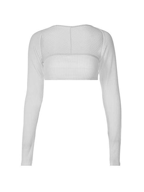 Emmiol Free Shipping 2023 Ribbed Knit White Long Sleeve Tube Top White