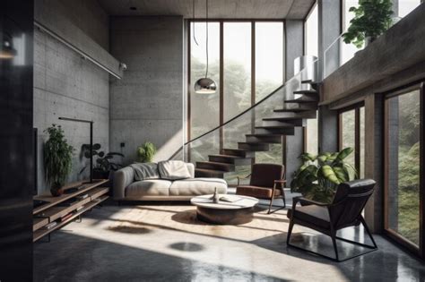 Premium AI Image | Attempt at Interior Design for a Concrete House