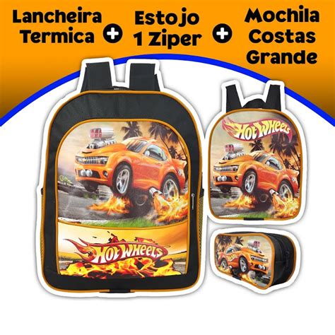 KIT ESCOLAR COMPLETO Lancheira Estojo E MOCHILA GRANDE Hot Wheels PR AM Zp Shopee Brasil