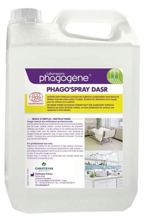 Désinfectant sans rinçage 5 Litres 2 bidons Pack de Phagospray Dasr