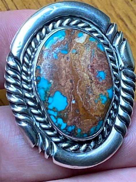 Heavy Vintage Boulder Turquoise Sterling Silver Navaj Gem