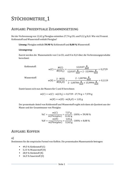 Tu Acn Stoechiometrie Loesungen St Chiometrie Aufgabe