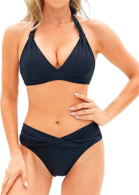 Women Two Piece Bathing Suits Push Up Bikini Set Halter Swimsuit Wf