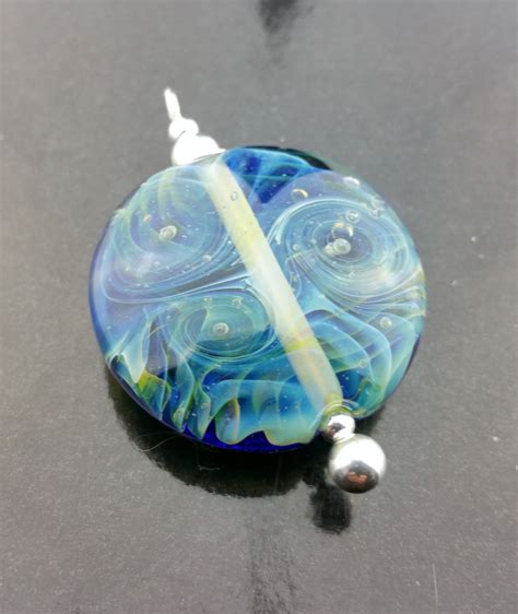 Ocean Swirl Lentil Bead Pendant Artisan Handmade Lampwork Bead Ooak