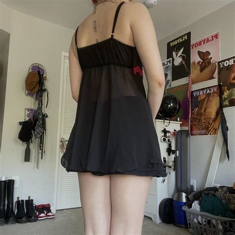 Black Semi Sheer Mesh Lingerie Babydoll Tank Top W Depop