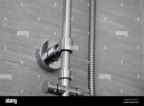 Chrome Pipes And Shower Mounts In The Modern Bathroom Stock Photo Alamy