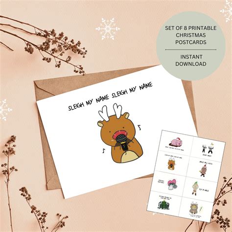 Printable Christmas Postcards Set of 8 instant Download PDF PNG - Etsy