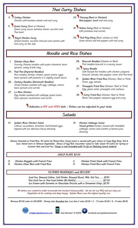 Golden Moon Restaurant Menu In Weatherford Texas Usa