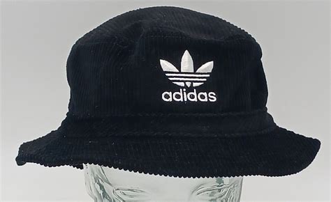 ADIDAS Wide Wale Corduroy Bucket Hat Black White Logo Gem