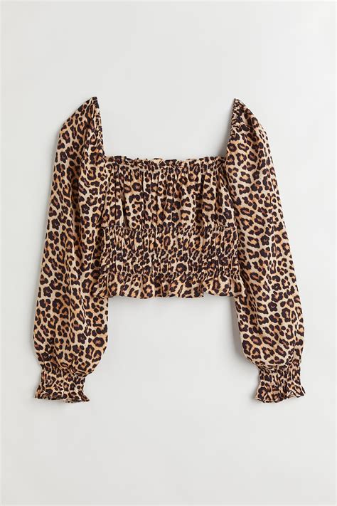 Ruffle Trimmed Blouse Light Beigeleopard Print Ladies Handm Us