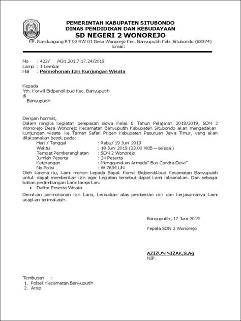 Contoh Surat Permohonan Izin Kegiatan Dinas Pariwisata Surat