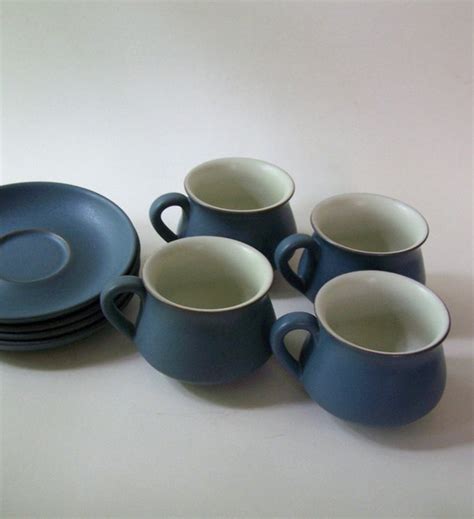 Vintage Denby Cups and Saucers / Echo Pattern /Set of 4