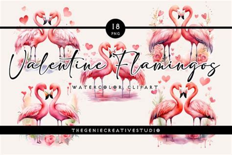 Valentine Flamingos PNG Clipart Graphic By Thegeniecreativestudio