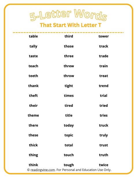 Letter Words That Start With T Printable List Worksheets 40 OFF