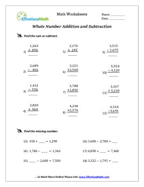 Fillable Online Coursehero Comfile Whole Number Addition And