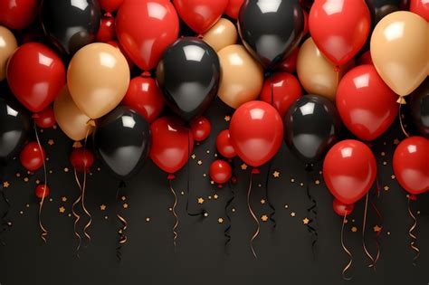 Premium AI Image | Festive background wallpaper with red black and gold balloons on black ...