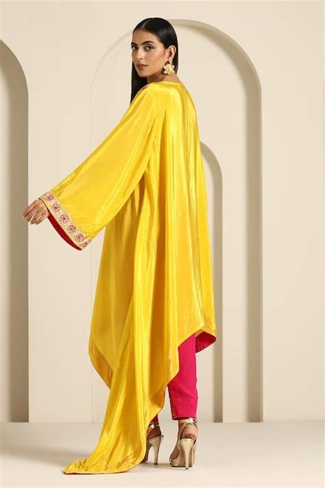 Wazir C Aari Kaftan With Pant Women Kaftans Yellow Thread Crepe