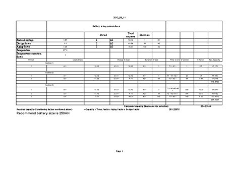 Typical Battery Sizing Calculations | PDF | Electricity | Electrical Engineering