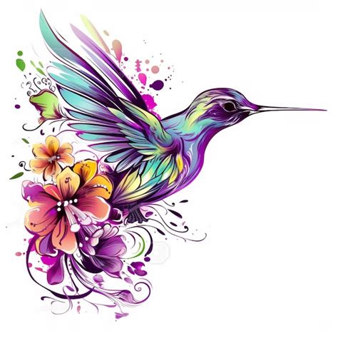 Premium AI Image A Colorful Hummingbird With Flowers And Butterflies