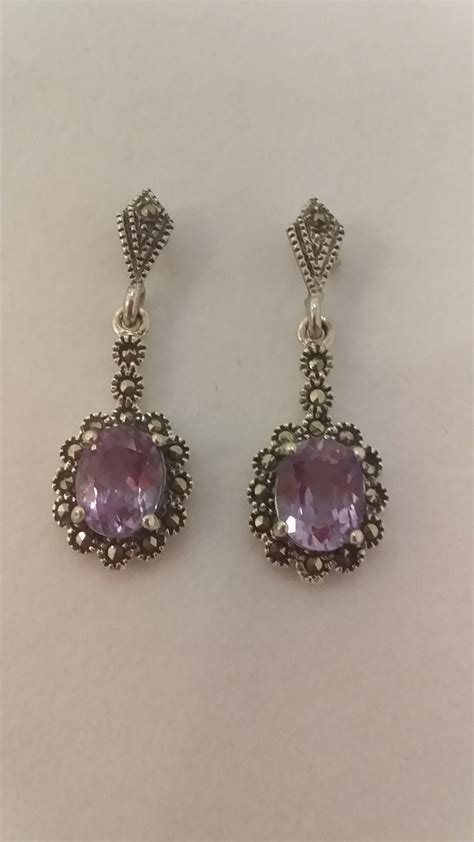 Amethyst And Marcasite Earrings House Of Fulton Jewellery